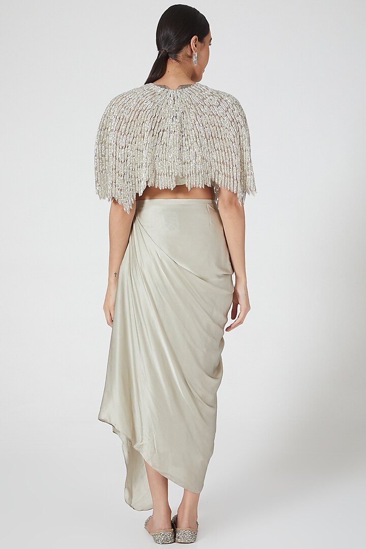 Dusty Green Pure Satin Skirt Set by COUTURE BY NIHARIKA at Pernia's Pop Up Shop