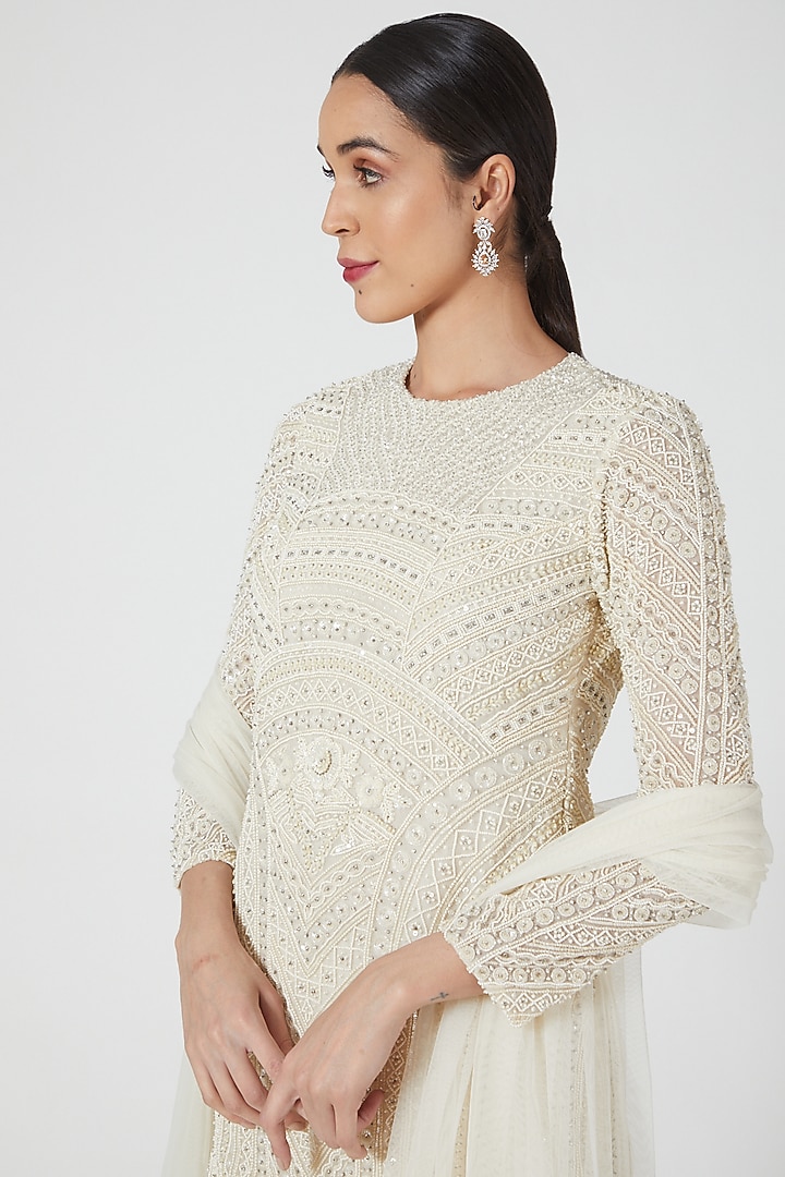 White Embroidered Bridal Sharara Set by COUTURE BY NIHARIKA at Pernia's Pop Up Shop