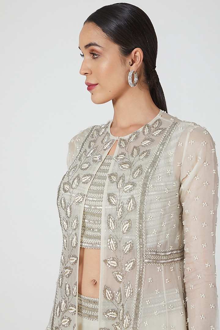 White Embroidered Jacket Set by COUTURE BY NIHARIKA at Pernia's Pop Up Shop