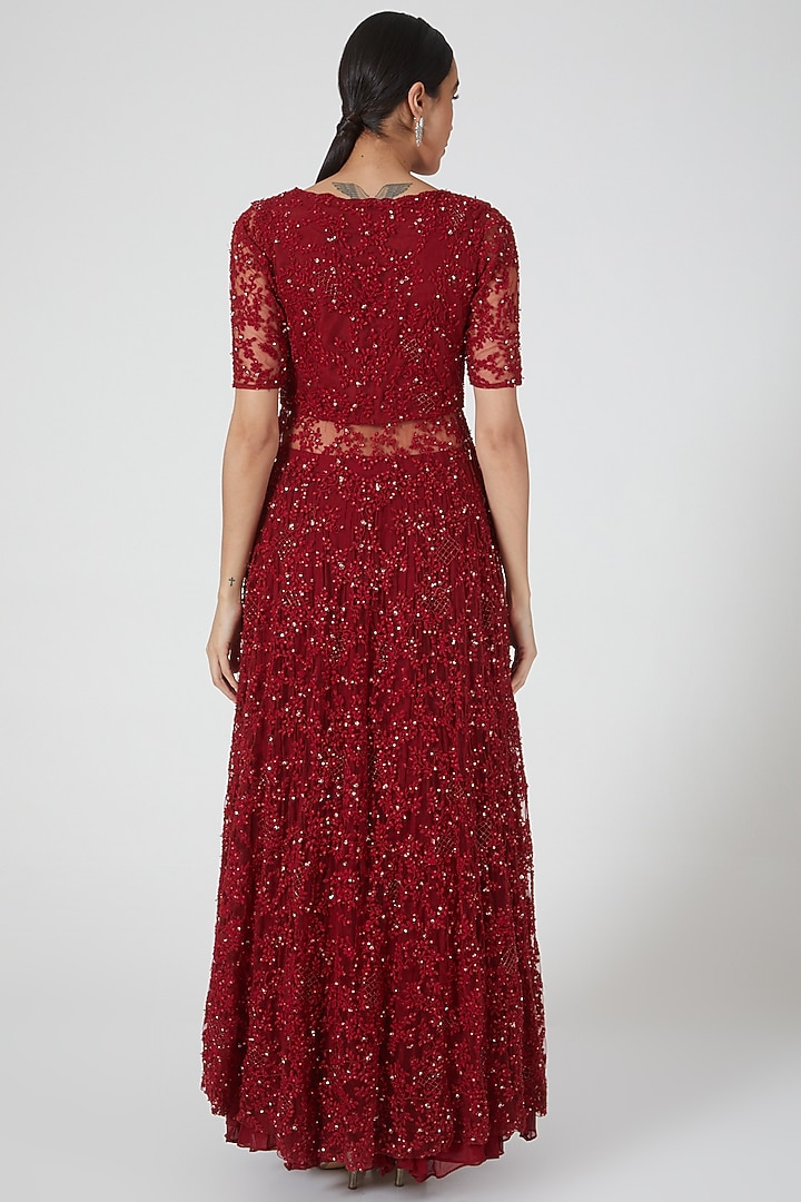 Red Hand Embroidered Jacket Set by COUTURE BY NIHARIKA at Pernia's Pop Up Shop