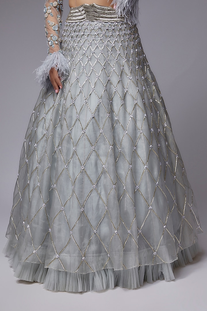 Blue Organza Embroidered Bridal Lehenga Set by COUTURE BY NIHARIKA at Pernia's Pop Up Shop