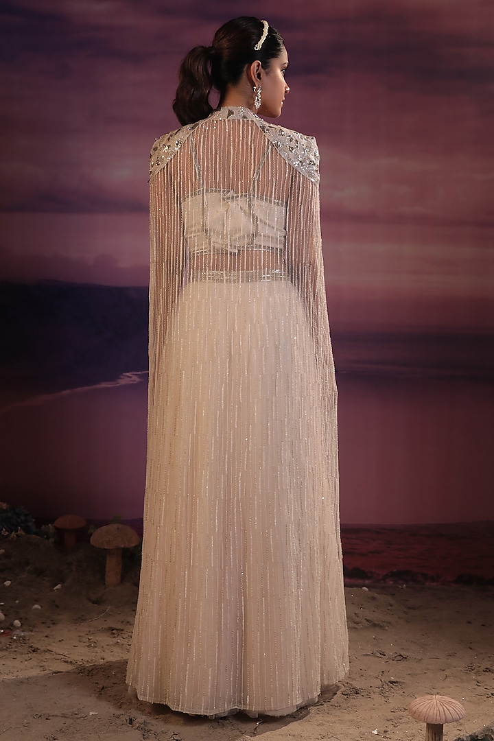 Ivory Net Embroidered Jacket Set by COUTURE BY NIHARIKA at Pernia's Pop Up Shop