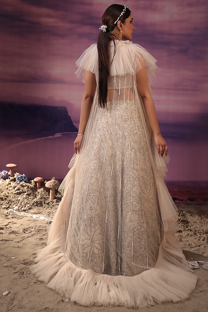 Ivory Organza & Net Cutwork Embroidered Wedding Lehenga Set by COUTURE BY NIHARIKA at Pernia's Pop Up Shop