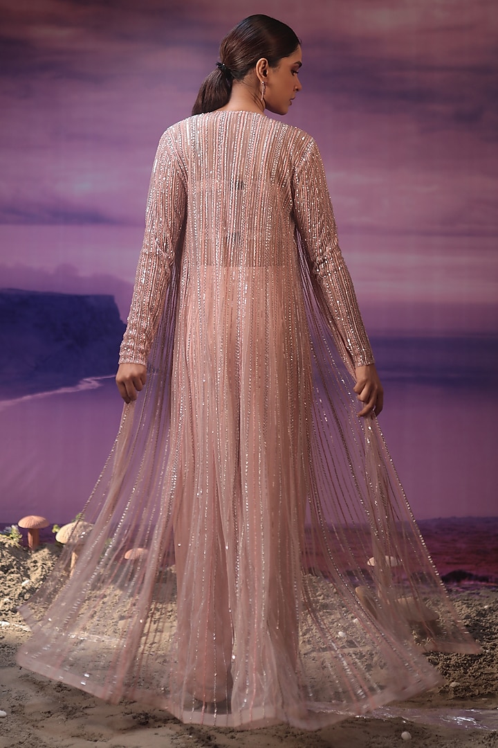 Powder Pink Organza Jacket Set by COUTURE BY NIHARIKA at Pernia's Pop Up Shop