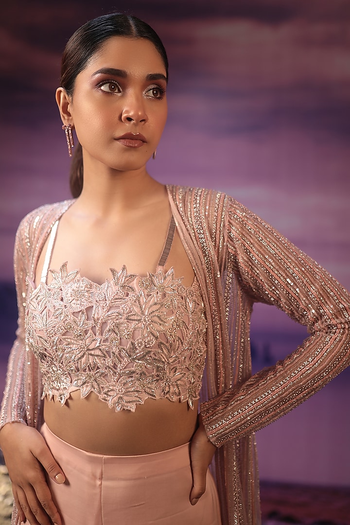 Powder Pink Organza Jacket Set by COUTURE BY NIHARIKA at Pernia's Pop Up Shop