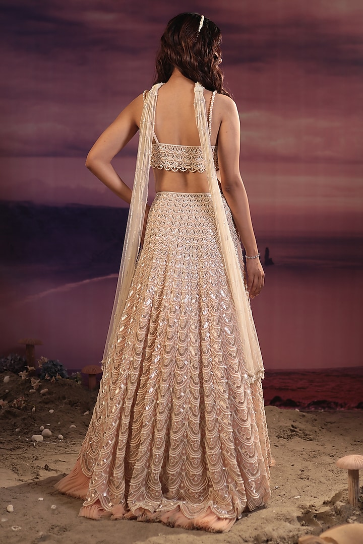 Peach Organza Bridal Lehenga Set by COUTURE BY NIHARIKA at Pernia's Pop Up Shop
