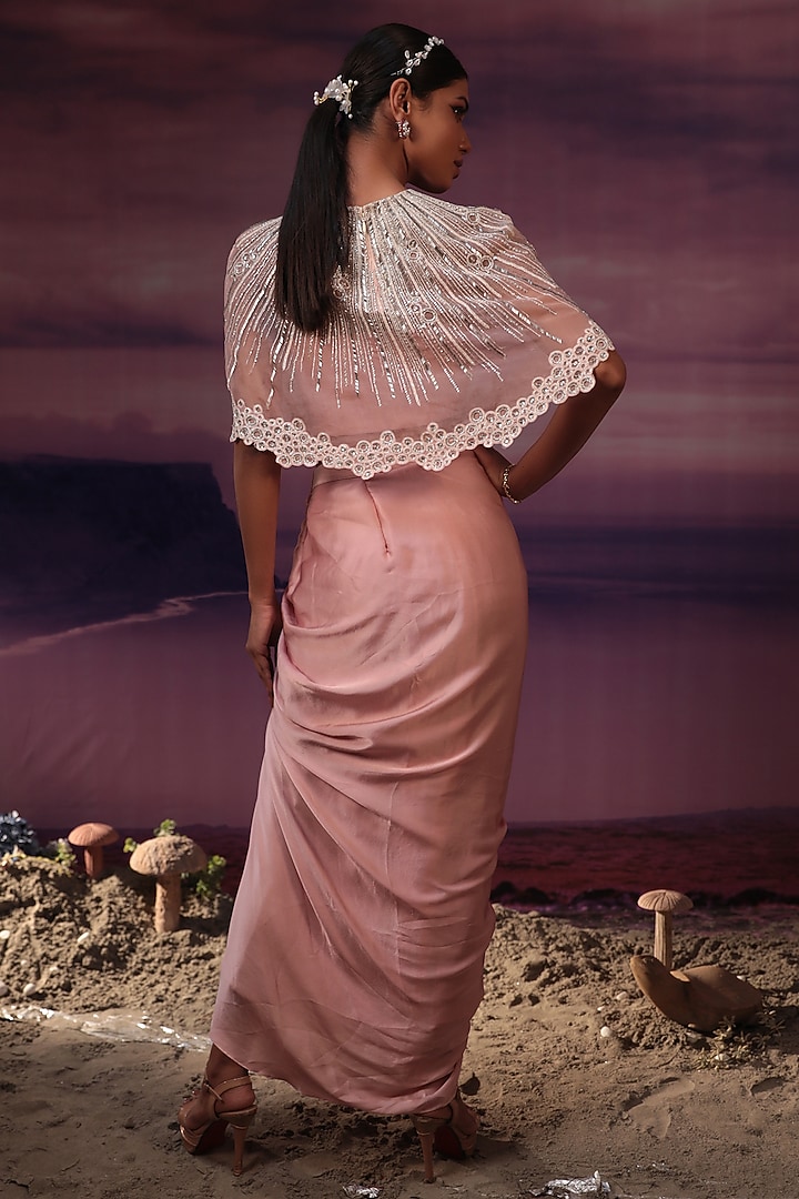 Powder Pink Satin & Organza Skirt Set by COUTURE BY NIHARIKA at Pernia's Pop Up Shop