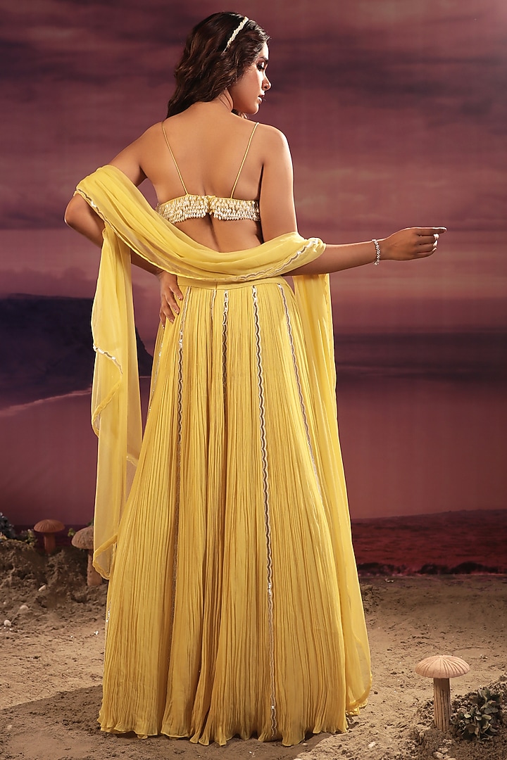 Mango Yellow Chiffon & Organza Wedding Lehenga Set by COUTURE BY NIHARIKA at Pernia's Pop Up Shop