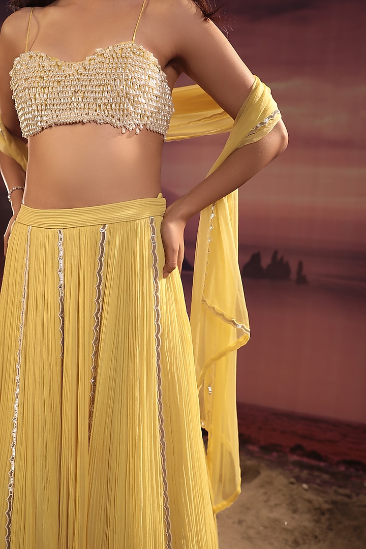 Mango Yellow Chiffon & Organza Wedding Lehenga Set by COUTURE BY NIHARIKA at Pernia's Pop Up Shop