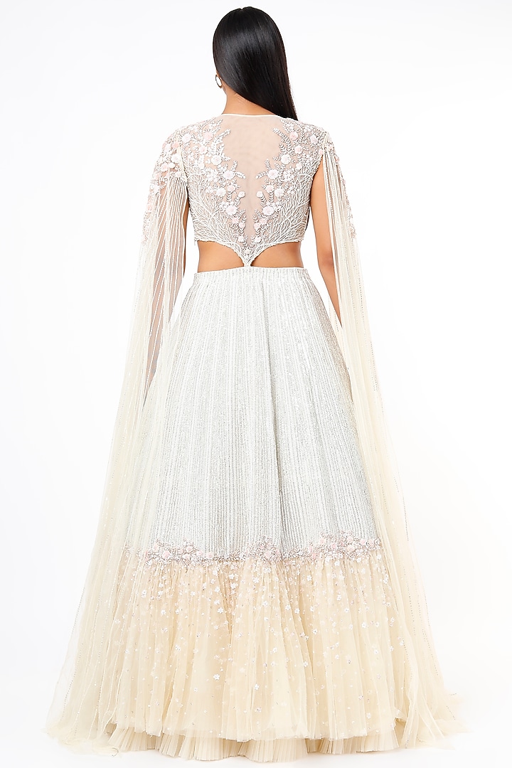 Peach & White Embroidered Bridal Lehenga Set by COUTURE BY NIHARIKA at Pernia's Pop Up Shop