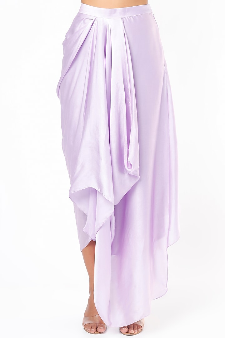 Lilac Pure Satin Draped Skirt Set With Organza Cape by COUTURE BY NIHARIKA at Pernia's Pop Up Shop