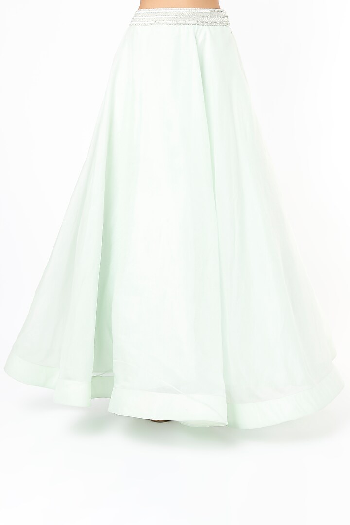 Mint Pure Organza Flared Skirt Set With Jacket by COUTURE BY NIHARIKA at Pernia's Pop Up Shop