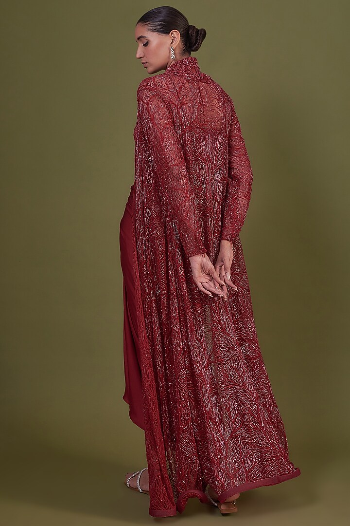 Red Net Jacket Set by COUTURE BY NIHARIKA at Pernia's Pop Up Shop