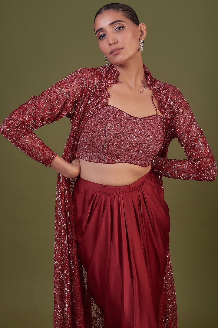 Red Net Jacket Set by COUTURE BY NIHARIKA at Pernia's Pop Up Shop