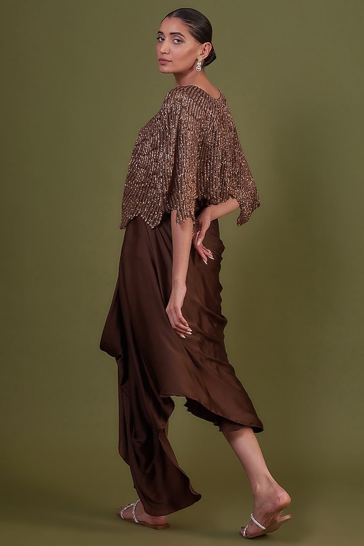 Brown Organza Embroidered Cape Set by COUTURE BY NIHARIKA at Pernia's Pop Up Shop