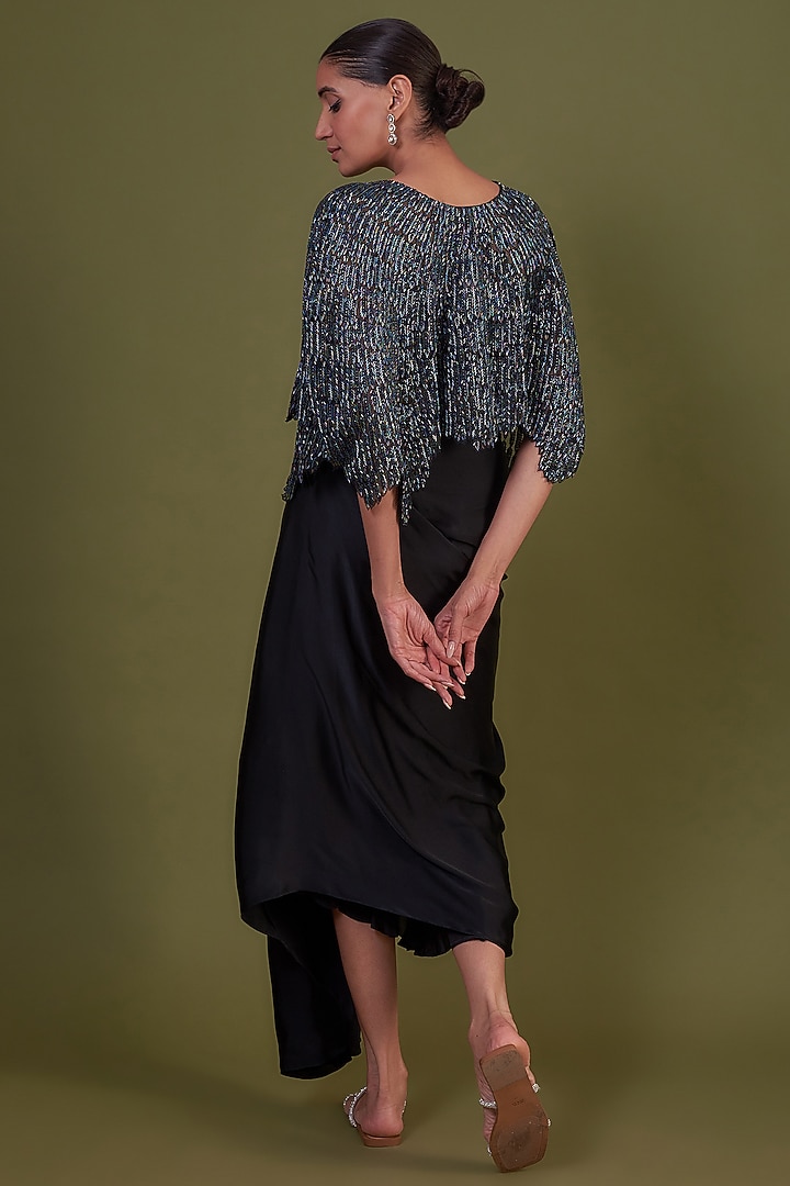 Black Organza Embroidered Cape Set by COUTURE BY NIHARIKA at Pernia's Pop Up Shop