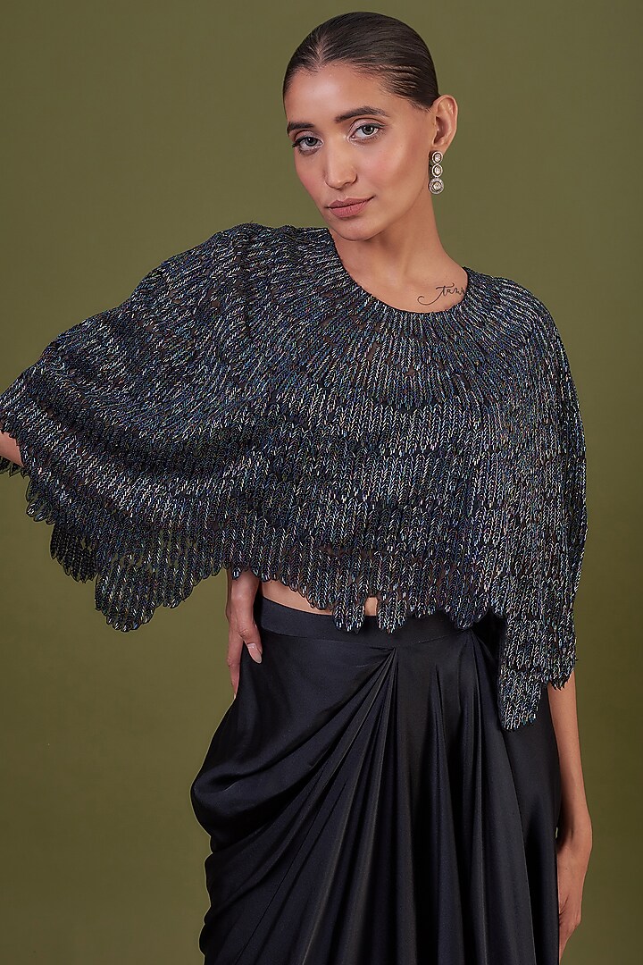 Black Organza Embroidered Cape Set by COUTURE BY NIHARIKA at Pernia's Pop Up Shop