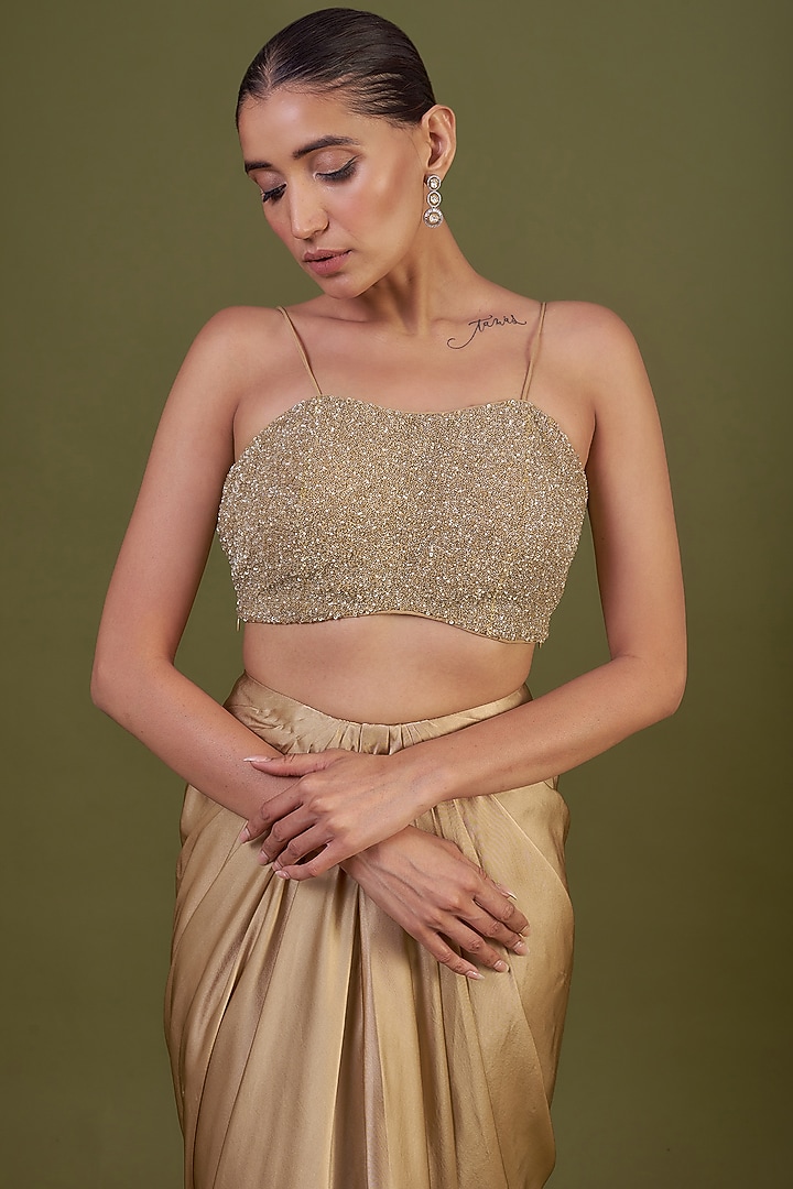 Gold Net Jacket Set by COUTURE BY NIHARIKA at Pernia's Pop Up Shop