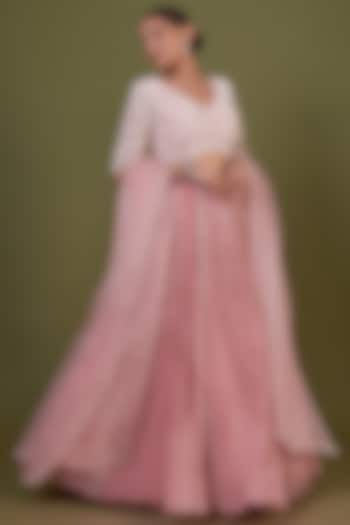 Blush Pink Chiffon Gathered Wedding Lehenga Set by COUTURE BY NIHARIKA at Pernia's Pop Up Shop