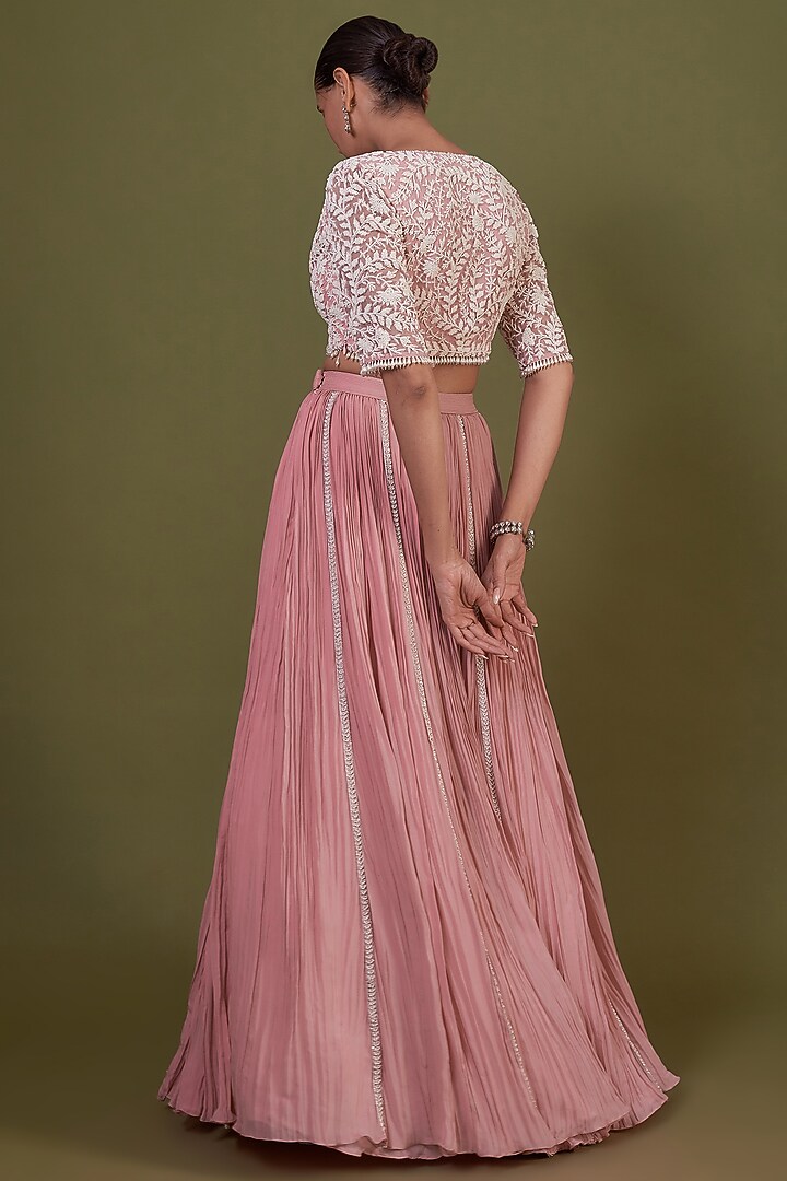 Blush Pink Chiffon Gathered Wedding Lehenga Set by COUTURE BY NIHARIKA at Pernia's Pop Up Shop