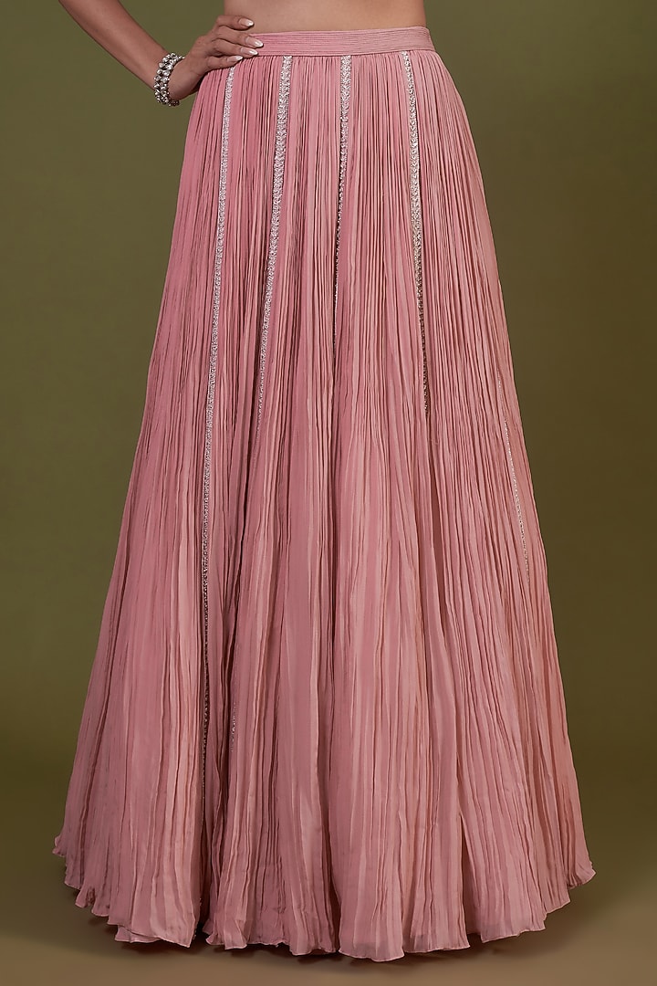 Blush Pink Chiffon Gathered Wedding Lehenga Set by COUTURE BY NIHARIKA at Pernia's Pop Up Shop