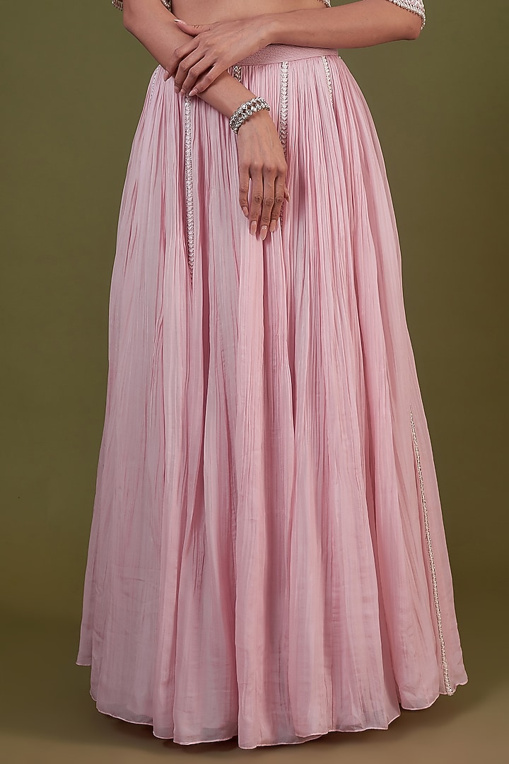 Pink Chiffon Gathered Wedding Lehenga Set by COUTURE BY NIHARIKA at Pernia's Pop Up Shop