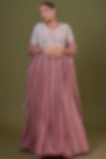 Rose Pink Chiffon Gathered Wedding Lehenga Set by COUTURE BY NIHARIKA at Pernia's Pop Up Shop