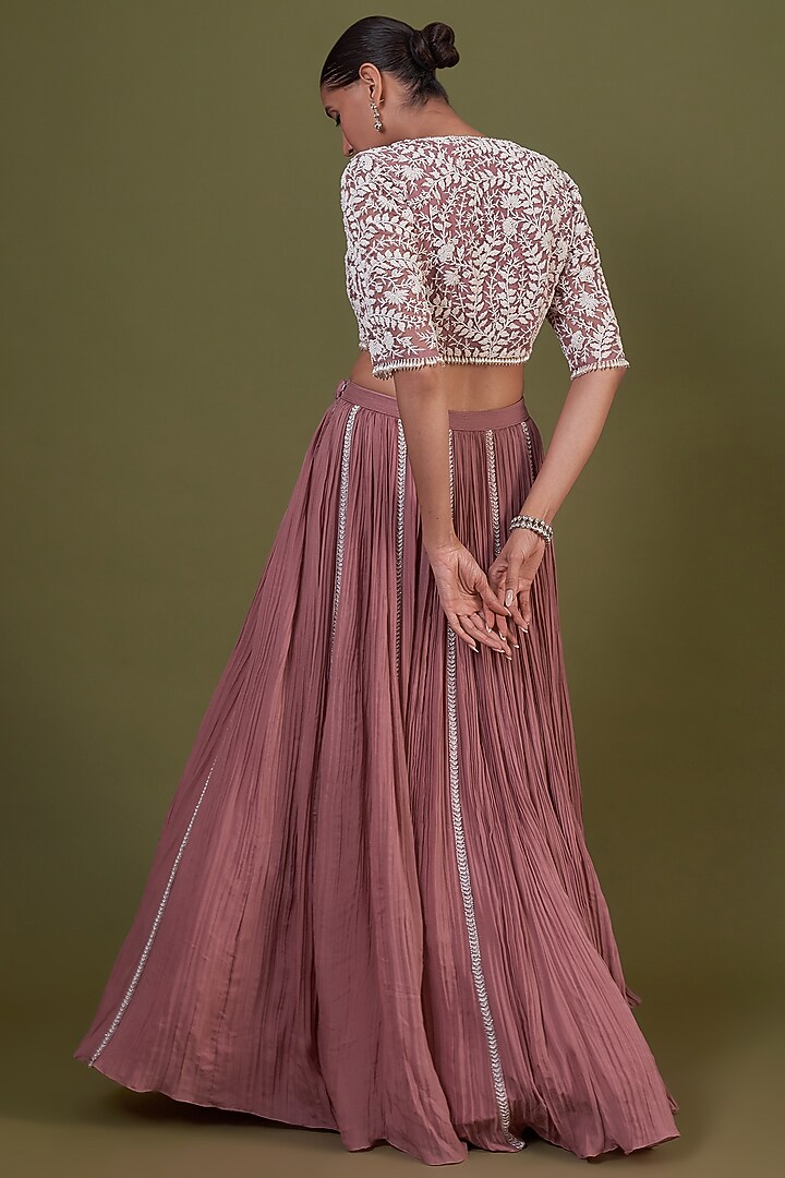 Rose Pink Chiffon Gathered Wedding Lehenga Set by COUTURE BY NIHARIKA at Pernia's Pop Up Shop
