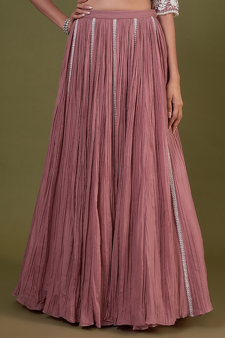 Rose Pink Chiffon Gathered Wedding Lehenga Set by COUTURE BY NIHARIKA at Pernia's Pop Up Shop
