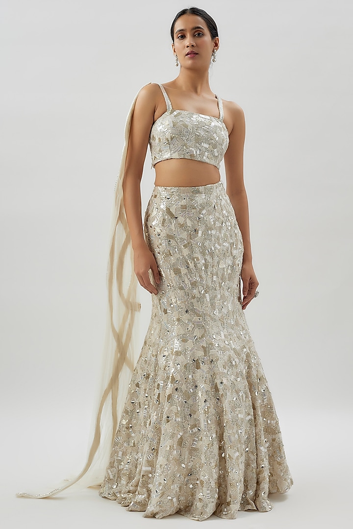 Ivory Organza Embroidered Skirt Set by COUTURE BY NIHARIKA at Pernia's Pop Up Shop