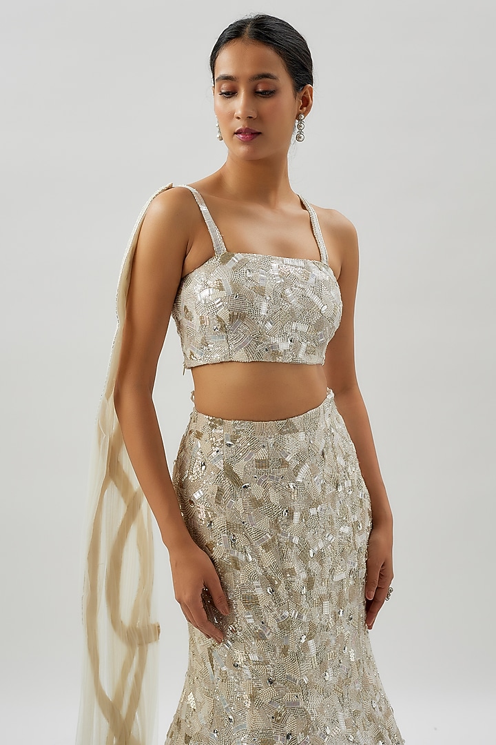 Ivory Organza Embroidered Skirt Set by COUTURE BY NIHARIKA at Pernia's Pop Up Shop