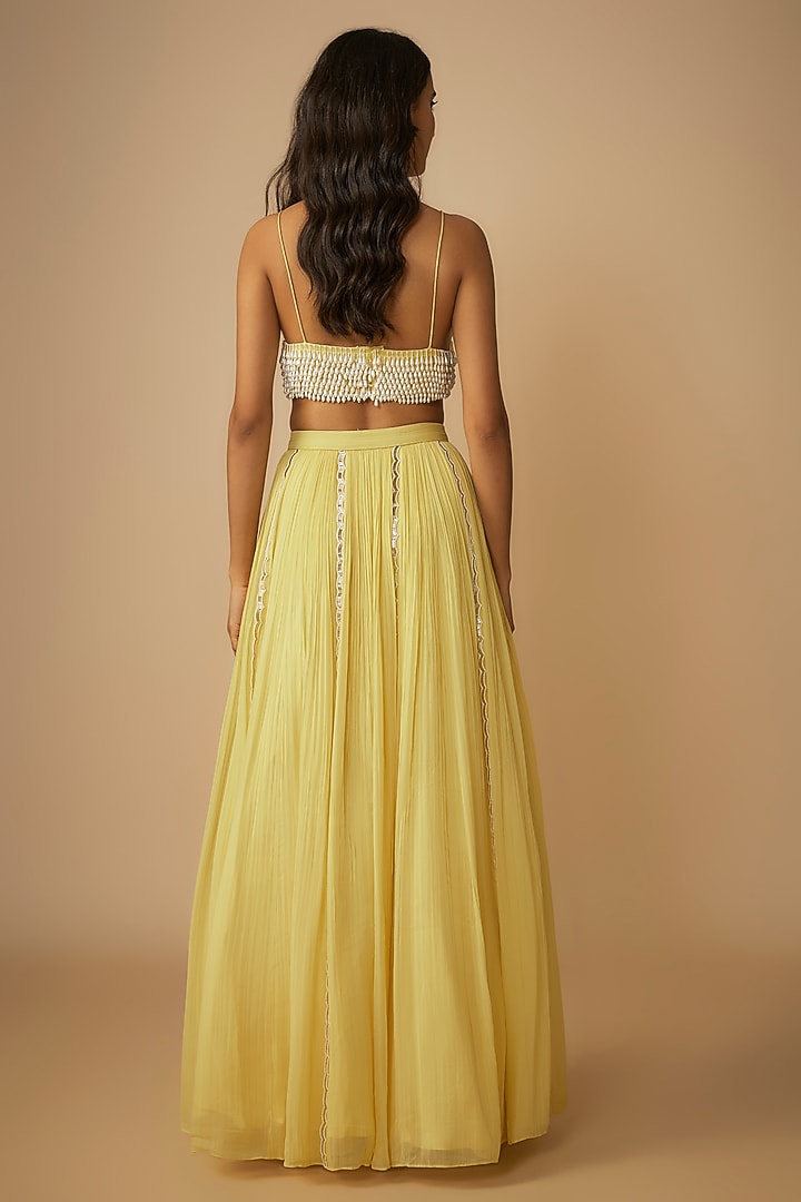 Yellow Viscose Georgette Wedding Lehenga Set by COUTURE BY NIHARIKA at Pernia's Pop Up Shop