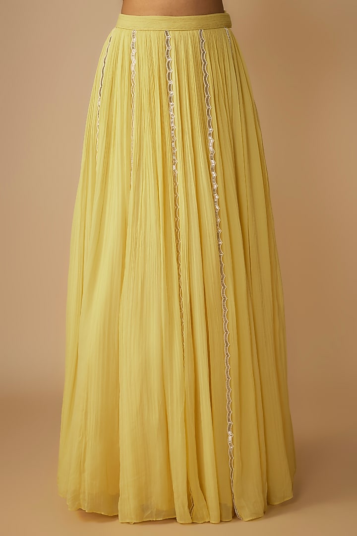 Yellow Viscose Georgette Wedding Lehenga Set by COUTURE BY NIHARIKA at Pernia's Pop Up Shop
