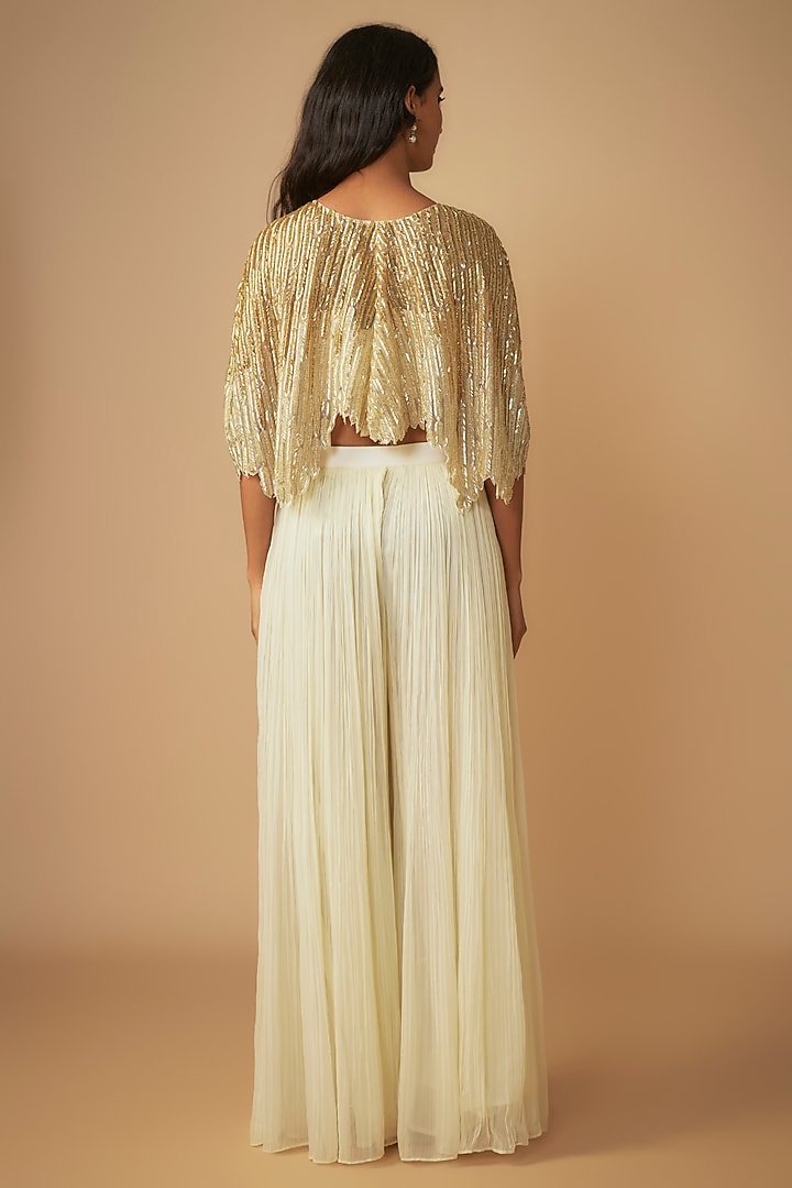 Ivory Viscose Georgette Embroidered Cape Set by COUTURE BY NIHARIKA at Pernia's Pop Up Shop