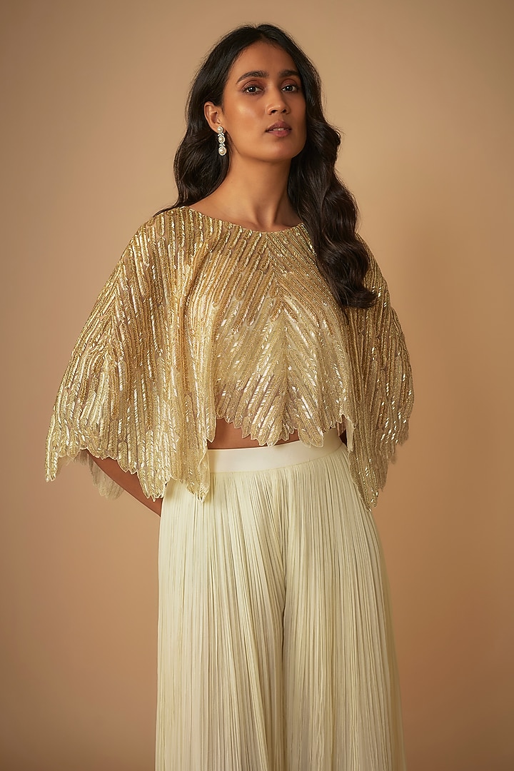 Ivory Viscose Georgette Embroidered Cape Set by COUTURE BY NIHARIKA at Pernia's Pop Up Shop