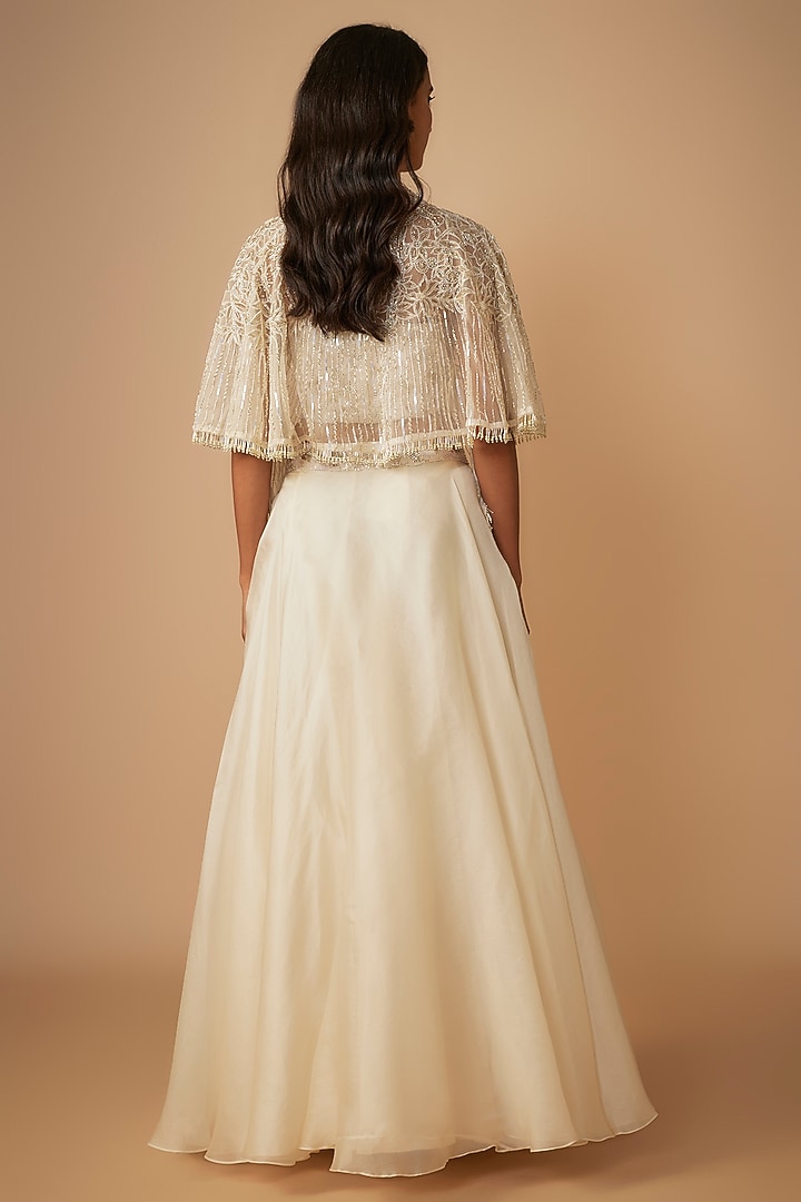 Ivory Organza Embroidered A-Line Skirt Set by COUTURE BY NIHARIKA at Pernia's Pop Up Shop