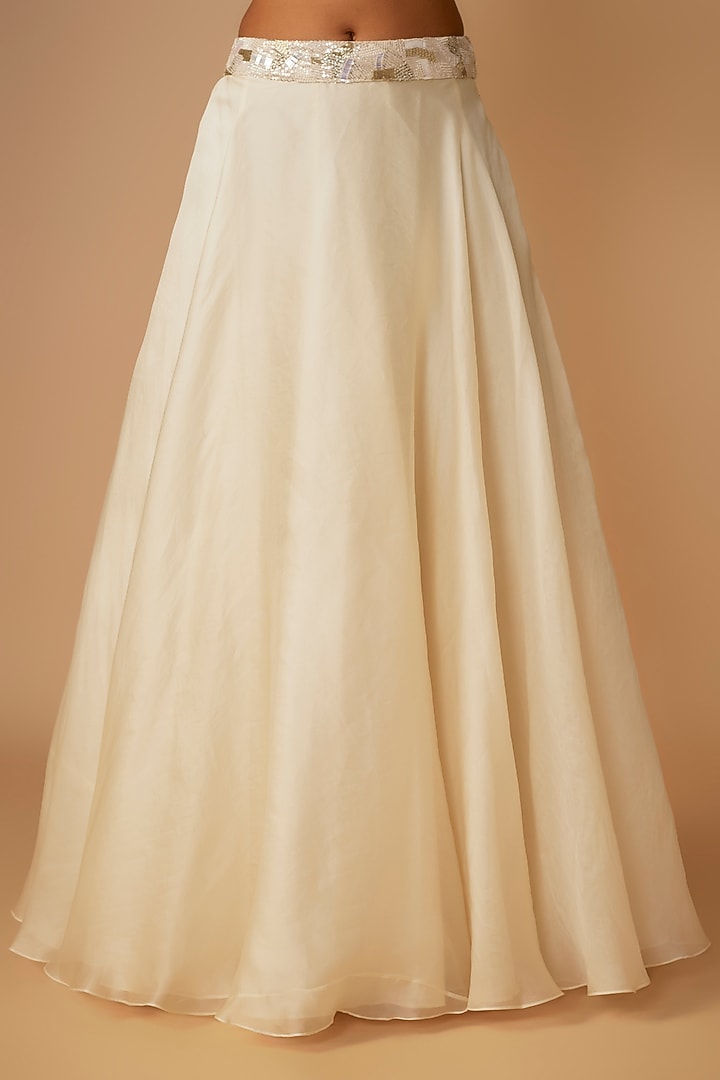 Ivory Organza Embroidered A-Line Skirt Set by COUTURE BY NIHARIKA at Pernia's Pop Up Shop