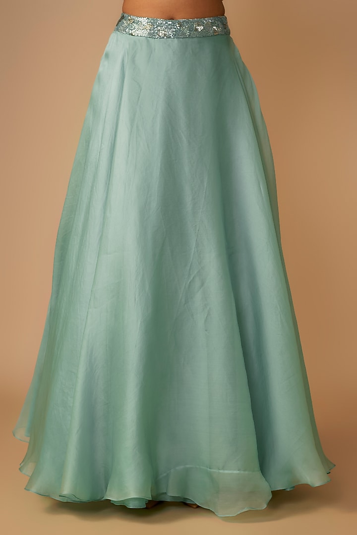 Powder Blue Organza Embroidered A-Line Skirt Set by COUTURE BY NIHARIKA at Pernia's Pop Up Shop
