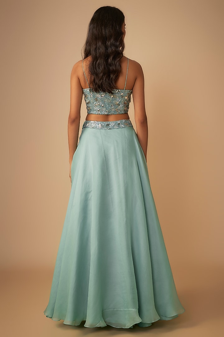 Powder Blue Organza Embroidered A-Line Skirt Set by COUTURE BY NIHARIKA at Pernia's Pop Up Shop