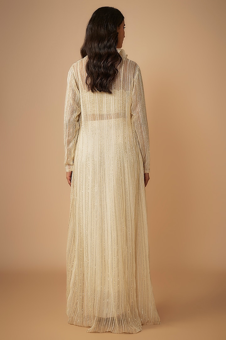 Ivory Pure Satin Draped Skirt Set by COUTURE BY NIHARIKA at Pernia's Pop Up Shop