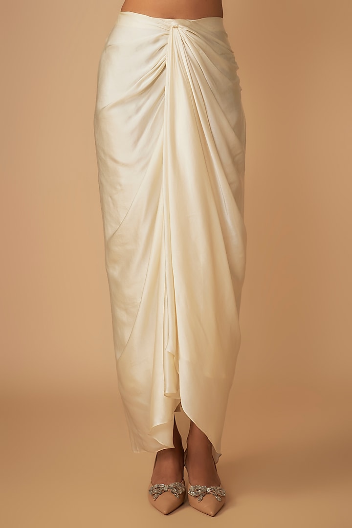 Ivory Pure Satin Draped Skirt Set by COUTURE BY NIHARIKA at Pernia's Pop Up Shop