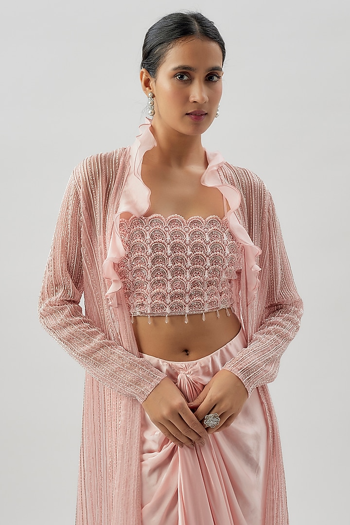Lilac Satin & Organza Embroidered Jacket Set by COUTURE BY NIHARIKA at Pernia's Pop Up Shop
