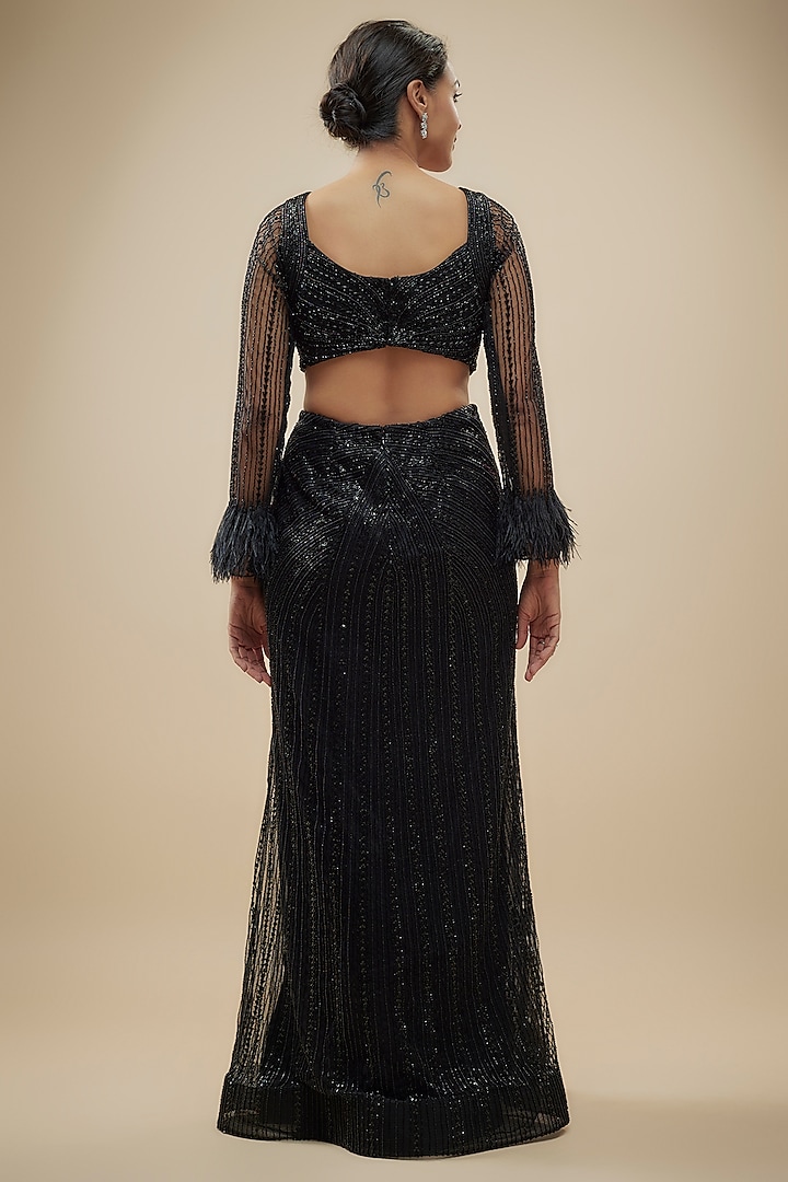 Black Net Sequins & Cutdana Wedding Gown by COUTURE BY NIHARIKA at Pernia's Pop Up Shop