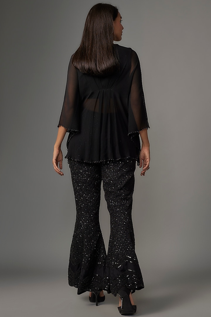 Black Chiffon Floral Motif Embroidered Kaftan Set by COUTURE BY NIHARIKA at Pernia's Pop Up Shop