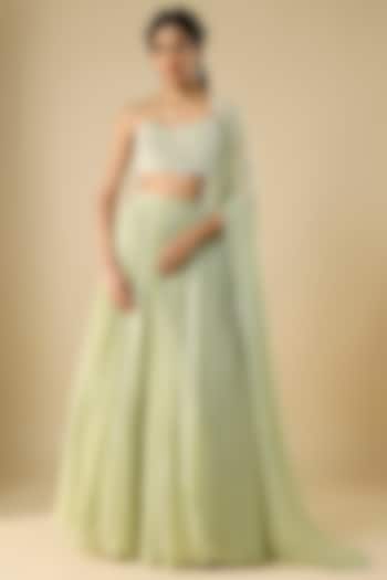 Green Chiffon & Organza Embroidered Wedding Lehenga Set by COUTURE BY NIHARIKA at Pernia's Pop Up Shop