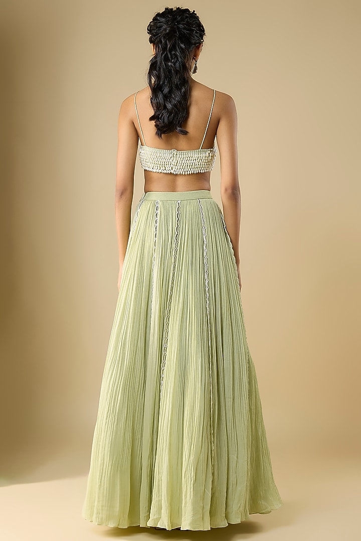 Green Chiffon & Organza Embroidered Wedding Lehenga Set by COUTURE BY NIHARIKA at Pernia's Pop Up Shop