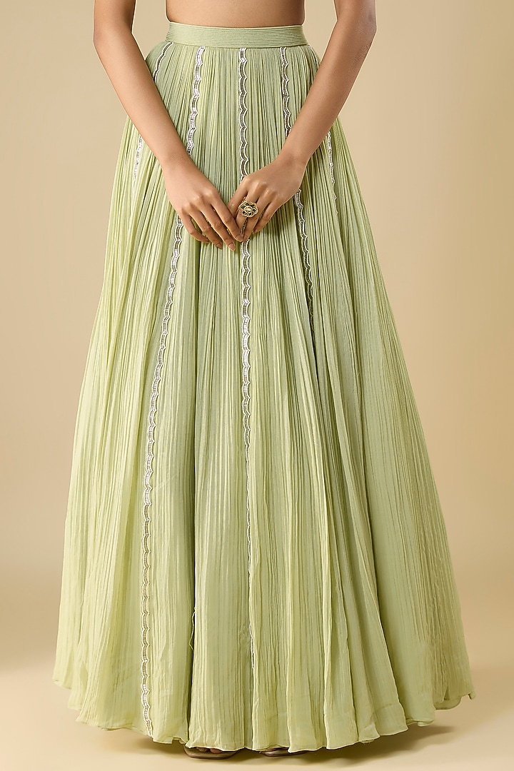 Green Chiffon & Organza Embroidered Wedding Lehenga Set by COUTURE BY NIHARIKA at Pernia's Pop Up Shop