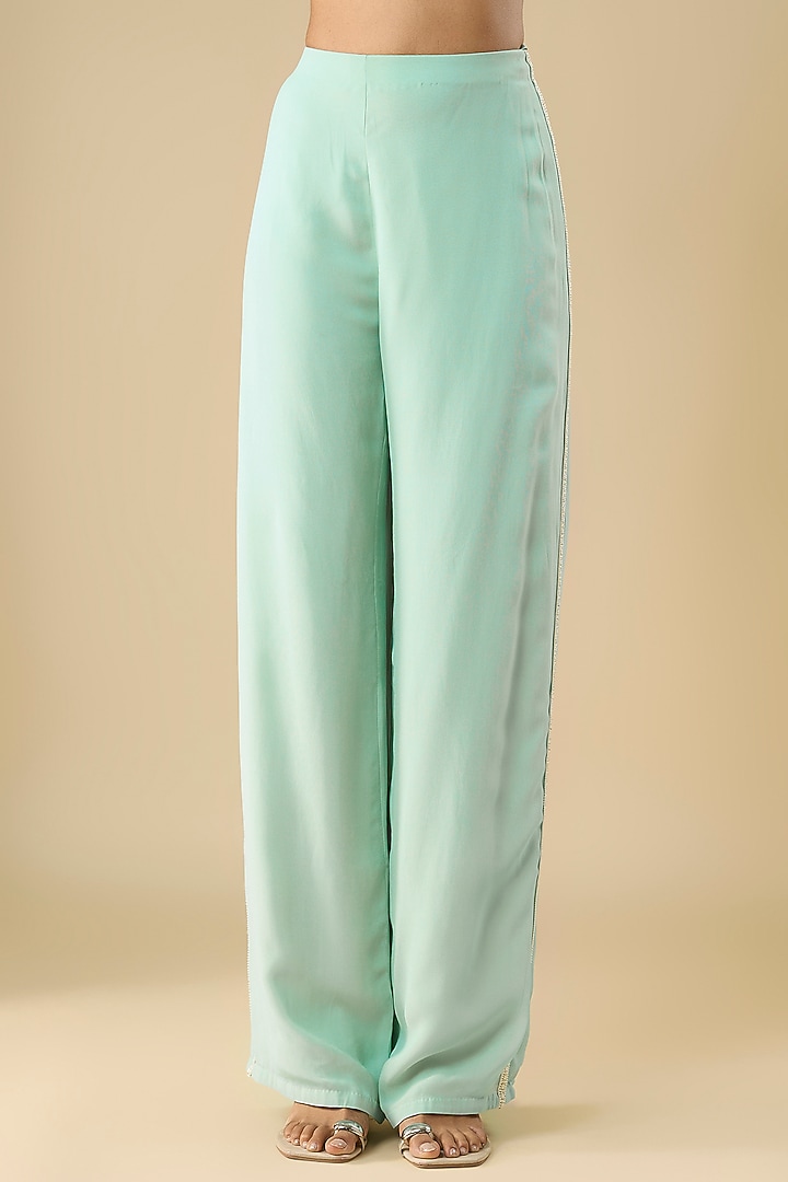 Powder Blue Net & Viscose Georgette Pearl Embroidered Cape Set by COUTURE BY NIHARIKA at Pernia's Pop Up Shop