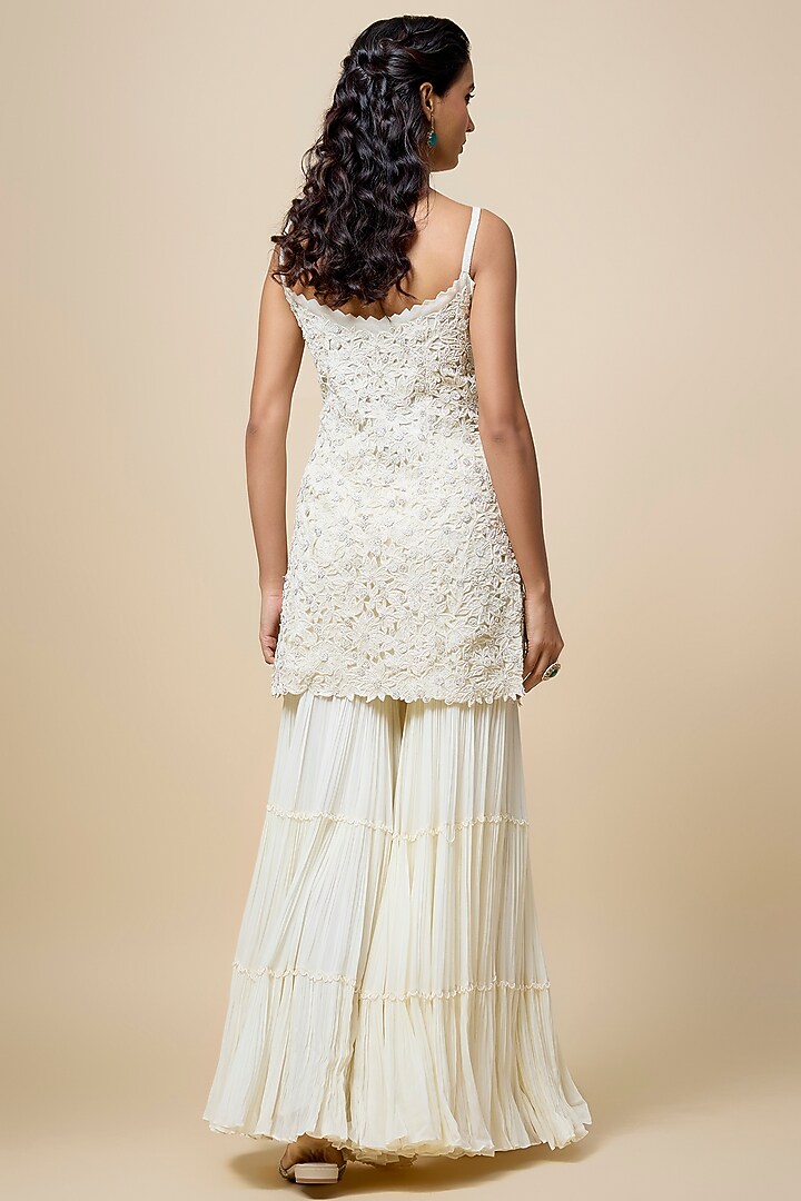 Ivory Organza & Viscose Georgette Layered Bridal Sharara Set by COUTURE BY NIHARIKA at Pernia's Pop Up Shop