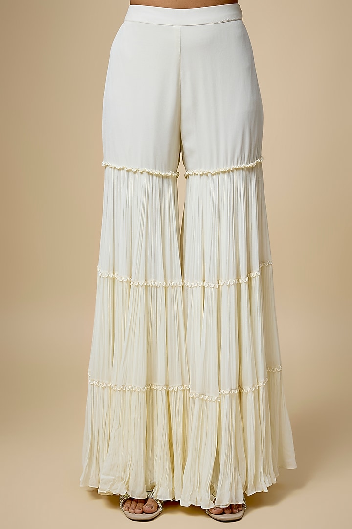 Ivory Organza & Viscose Georgette Layered Bridal Sharara Set by COUTURE BY NIHARIKA at Pernia's Pop Up Shop